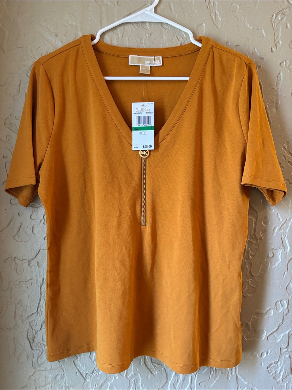 Michael Kors Women's Short Sleeve Zip V-Neck Top - NWT